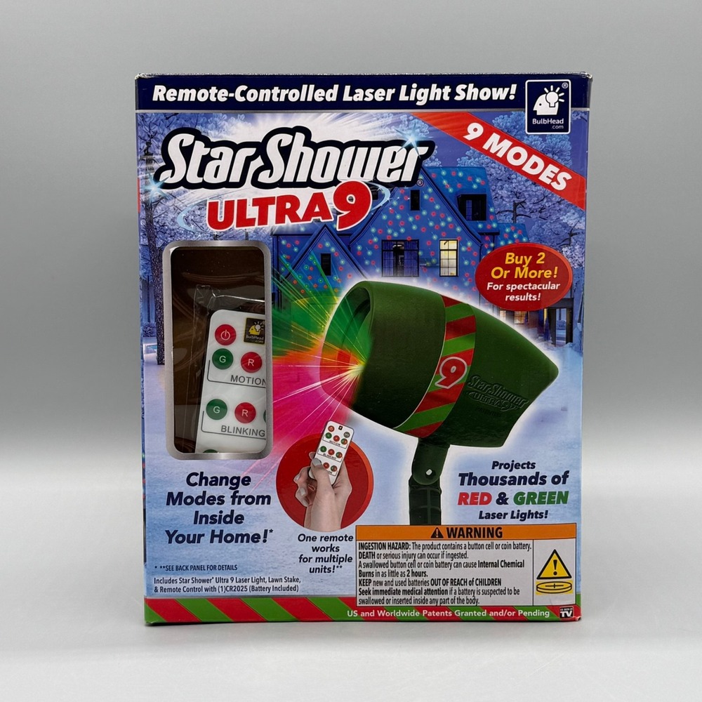 Star Shower Ultra 9 Christmas Laser Projector Red Green w/ Remote Light Show New